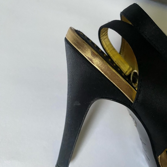 Black Betsey Johnson "Cristie" rhinestone heel sandals with w/strap, sz 10 - Picture 9 of 10